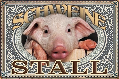 30 x 20 cm wetterfestes Blechschild, Warnhinweis, Torschild, Achtung, hier Wache ich! Warnung vor dem Hund (Schweinestall)