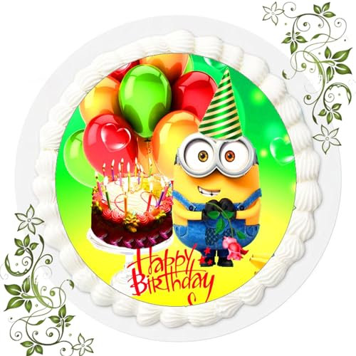 FONDANT Tortenbild, Zuckerbild mit Motiv, Essbares Foto für Torten, Tortenbild, Tortenaufleger Ø 20cm FONDANT Minions Nr. 19