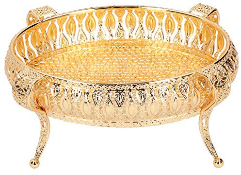 RXMORI Plateau de Service de Fruits Dorés, Assiette de Rangement pour Desserts Alimentaires en Alliage de Zinc, Assiette à Dessert Ronde Européenne Rétro, Plat de Rangement pour Collations en Or pour