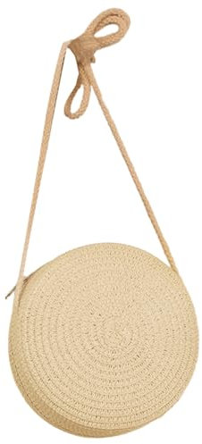 LERONO Sac à Bandoulière Tissé à la Main de Couleur Unie Pour Femmes et Filles, Rond en Paille Pour Plage et Téléphone Portable