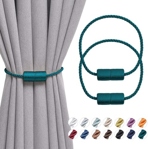 Pretty Jolly magnetische Vorhang Raffhalter handgefertigtes Gewebe Seil Vorhang-Raffhalter Einfachheit dekorative Vorhang drapieren Krawatte zurück für Haus & Büro Fenster Drapery, Grün, 2 Stück