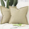 Madizz 2er Set Polyester Leinen Kissenbezügen mit breiter Kante Weiche dekorative Kissenbezüge für Sofa Schlafzimmer Kissenhülle Khaki 60x60 cm Quadrat