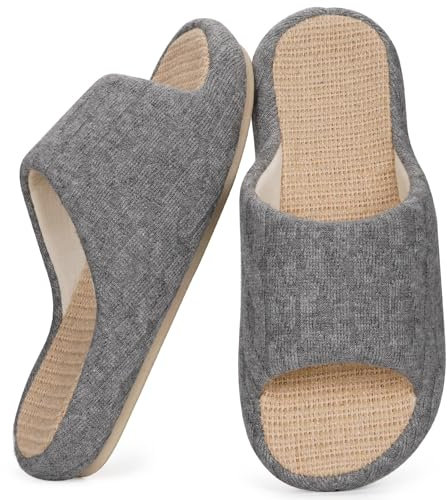 Eagsouni Pantofola di Lino da Donna in Memory Foam Comode l'interno Pantofole accoglienti Tranquillo Ciabatte da casa, Grigio, 35/36 EU, Etikett 36-37