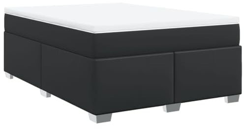vidaXL Boxspringbett, Polsterbett Bett mit Matratze, Bettgestell mit Lattenrost, Doppelbett für Schlafzimmer, Schwarz 140x200cm Kunstleder