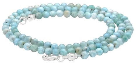 Lebensquelle Plus Edelstein Kugelkette + 925 Silber Verschluss | Ø 4mm Kugeln Karabinerverschluss 45cm lang | Hochwertige Kette (Larimar)