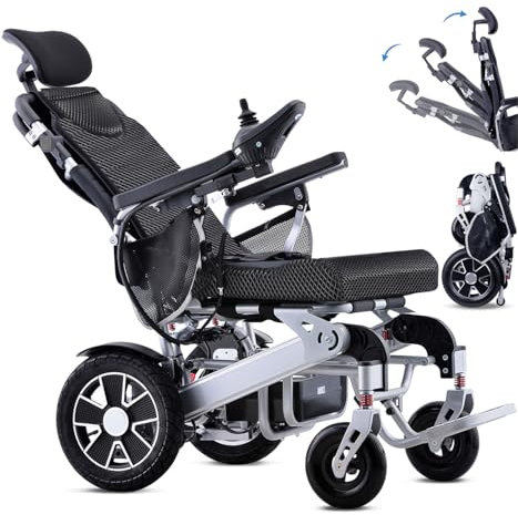 Broobey Liegender elektrische Rollstühle für Erwachsene, Leichte Elektrorollstühle stützung 150Kg, elektrisch motorisierter Faltrollstuhl für Senioren, 30+ km lange Reichweite (20 Ah Li-Batterien)