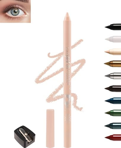 Nackt Gel Eyeliner, Creme Kajalstift Nude, Wasserfest Langlebig, Wischfest Eyelinerstift mit Anspitzer, Hypoallergen Highlighter Pen für Empfindliche Augen, Leicht Anwendbar, Makeup Gift for Women-03