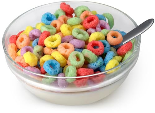 Vanilla Scented Soy Fruit Loop Bowl Candle with Metal Spoon and 3 Wicks - Cereal Inspired Candle Gifts