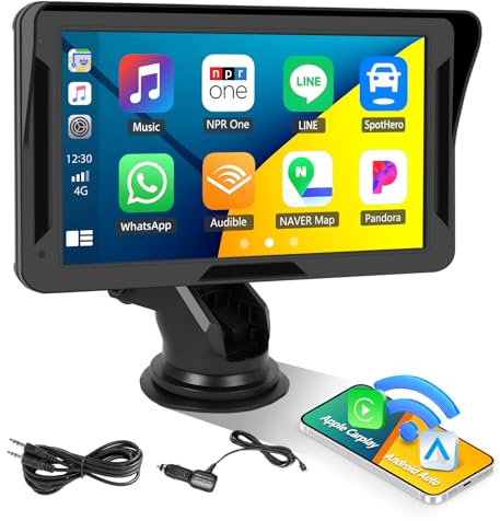 CAMECHO Portable Wireless CarPlay Android Auto Screen Car Stereo, 7 HD Touchscreen Radio CarPlay Screen for Car Fits Apple&Android, Car Audio Receivers with Bluetooth/AUX/FM/EQ/Voice Control