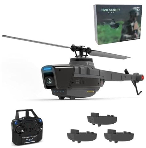 NULA C128 RC Helicopter Model with 1080P Camera, 2.4G RC 4CH 6-Axis Gyro Black Hornet Scout Drone Aerial Military Aircraft Helicopter Toy with for Beginner Adults Optical Flow Positioning - RTF