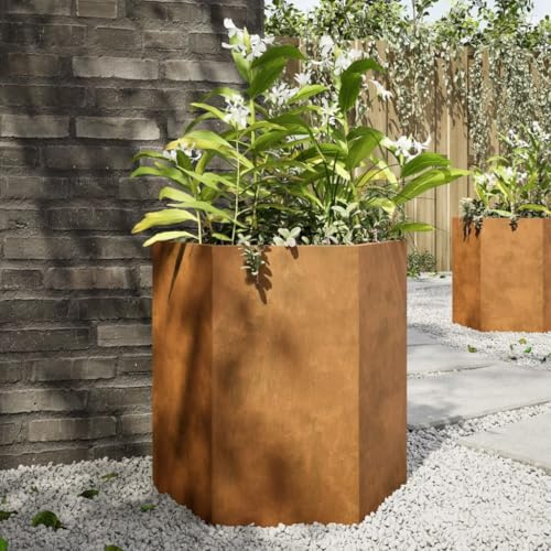 Hovothy Pflanzkübel 2 STK. Hochbeet Blumenkübel Pflanzkasten Blumenkasten Anzuchtbeet Wetterfest Garten Outdoor Braun 46x40x45 cm Cortenstahl