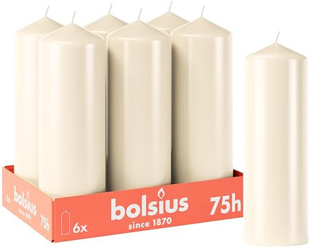 Bolsius Glatte Stumpenkerzen - Elfenbein - 6 Stück - 20 x 7 cm - Dekorative Haushaltkerzen - Brenndauer 75 Stunden - Unparfümierte - Enthält Natürliches Pflanzenwachs - Ohne Palmöl