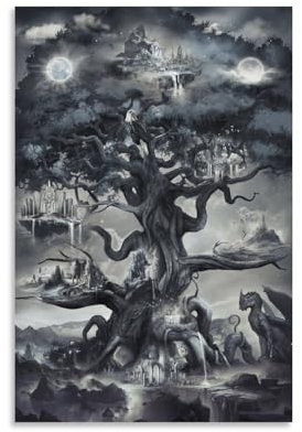 Poster mit griechisch-nordischer Mythologie, Weltbaum, Wandteppich, Wandkunst, Poster, Rollen, Leinwand, Gemälde, Bild, Wohnzimmer-Dekoration, Zuhause, 20 x 30 cm