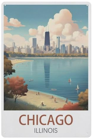 PGCKSK Chicago Illinois,Metall, Wandposter, Blechschild, Vintage, Esszimmer, Restaurant, Café, Shop, Dekoration(30x40cm 12x16 inch-Y91