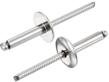 sourcing map 25Pcs 3/16x3/4 304 Stainless Steel Large Flange Round Head Rivets, Large Cap Open End Blind Rivets for Construction, Automotive Manufacturing, Aerospace, Shipbuilding (Silver)