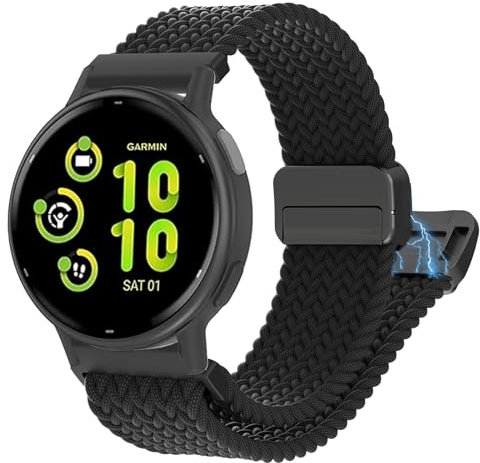 Nylon Armband für Garmin Vivoactive 4S, 18mm Stretch Woven Nylonband mit Edelstahl Magnetschnalle Armband für Garmin Venu 3S/ Venu 2S/ Vivomove 3S/ Forerunner 255S /Forerunner 265S