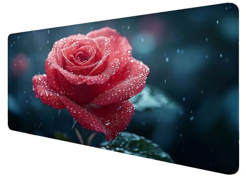 Roses Tapis de Souris Large Tapis de Souris Gaming Rouge Tapis de Bureau XXL 1400x700x3mm,Tapis Ordinateur Accessoire Bureau avec Base Anti-Dérapage pour Les Clavier et Souris Gamer J238