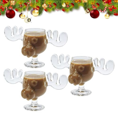 Fiorky Weihnachtsgläser National Weihnachtsurlaub, Moose Mug, ElchgläSer Christmas Vacation, Elch GläSer Moose Mug for Kaffee, Tee, Getränke (3 Stk)