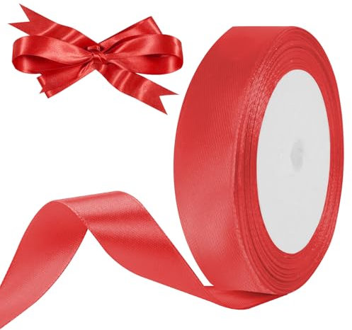 HOTUT Satinband Rot, 20mm Rot Geschenkbänder Breit, 22 M Schleifenband Deko, Dekoband für Geschenkverpackung Brautstrauß Basteln Geburtstag Deko