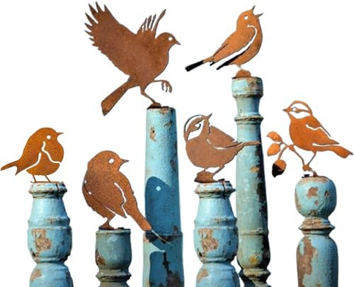 JJIW 6 pièces Oiseaux decoratifs, Oiseaux rouillés avec Vis, déco Jardin métal rouillé pour Terrasse Décoration de Jardin Yard Paysage (2)