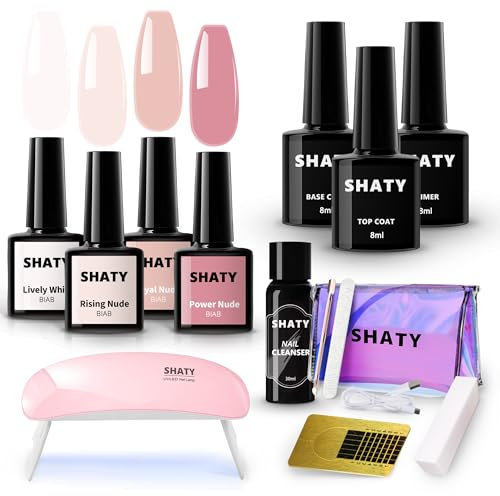 SHATY® BIAB Gel Nail Polish Set Seasonal-Inspired Colors Long-Lasting Builder in a Bottle for Strong Nails LED Curing, Easy At-Home Manicure Kit (Nude Romance)