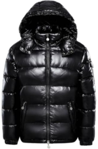 Lockenstab Winterkapuzenjacke, Warm, Mittleres Gewicht, Metallic-Daunenjacke, Reißverschluss, Steppung, Glänzender Puffermantel, Schwarz(S)