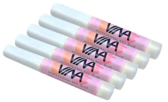 VINA Professional Nail Glue, 5-Pack, Fast-Drying Adhesive for Press-On Nails and Nail Art, Extra-Strong Bond