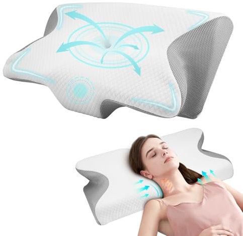 ExKeen Cuscino Ortopedico, Cuscino Ergonomico Memory Foam, Cuscino Ortopedico Cervicale in Memory Foam con Federa Lavabile per il Dolore al Collo e Alle Spalle blu, 64 * 36 * 13cm