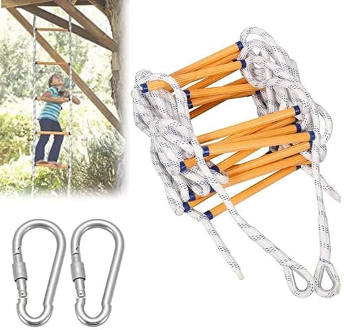 Échelle de Corde, échelle de Secours avec mousquetons Robustes, échelle de Corde Portable, échelle de sécurité pour Secours, Intervention d'urgence, échelle d'escalade Autonome 3m