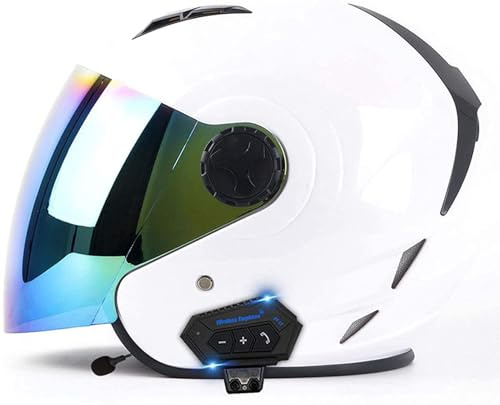 Caschi Jet Per Moto Bluetooth, Caschi Per Moto Con Lenti Anti-Appannamento Ad Alta Definizione, Certificazione DOT / ECE Con Funzione Di Risposta Automatica Per Metà Caschi Per Adulti (E, M)
