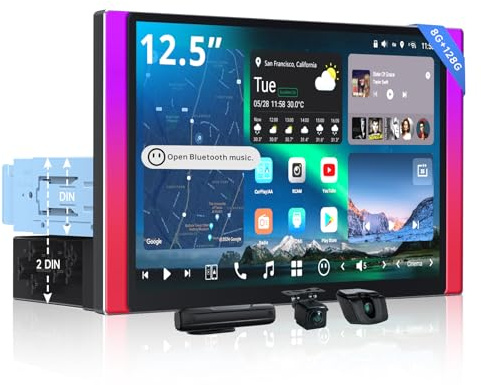 [12.5 QLED con LED laterali] ATOTOZONE X10 Autoradio Android, Display Flottante, Single/Double DIN, DVR Dual-Cam, AI Vision, LiveView da remoto, Audio 7.1.2, RCA 4V, HDMI IN, 8G+128G, 4G LTE