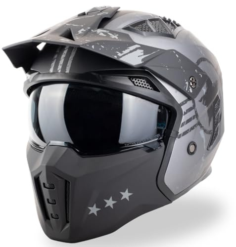 VINZ Shikoku Jethelm / Streetfighter Helm | ECE 22.06 zugelassen | Motorradhelm | Rollerhelm mit Sonnenvisier / Sonnenblende | Jet Helm Mit abnehmbarem Kinnschutz