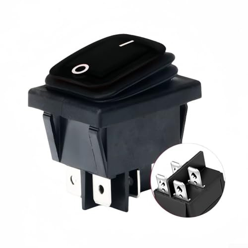 Gettimore Industrieller 20 A DPST Wippschalter mit IP67 wasserdichter Dichtung und beleuchtetem rechteckigem Knopf, Schalttafelmontage, elektrischer Kippschalter für den Außenbereich (schwarz)