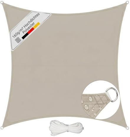 Sunula Sonnensegel Wasserdicht 3x3m Quadratisch – hochdichtes PES 160g/m², mit umlaufendem Gurtband & Edelstahl-Ringen, Nahtversiegelung & bis zu 95% UV-Schutz, für Balkon Terrasse Garten, Taupe