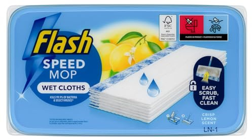 Speed Mop Wet Cloths Lemon – Antibacterial Cleaning Wet Pads, Quick & Easy Floor Cleaner Refills, Fresh Lemon Scent, Removes 99% Bacteria – 10 Pack