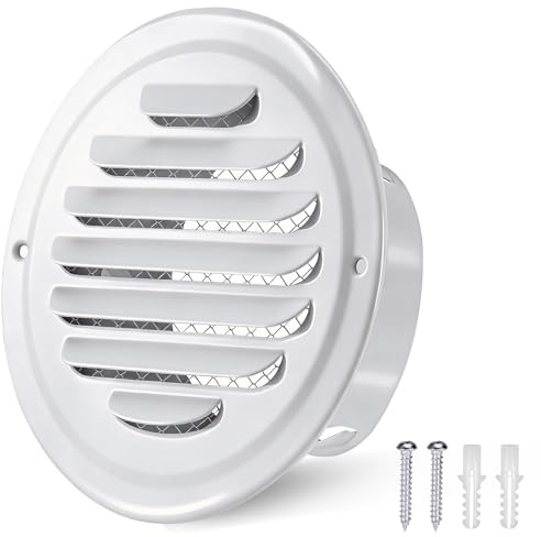 Huiguli Rejilla Ventilación con Pantalla de Protección Contra Plagas, 100 mm Rejillas de Ventilación Blanco Redondo Acero Inoxidable, Rejilla de Ventilación para Salida de Aire, Techo de Cocina y Baño