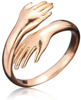 Generisch 925 ECHT Silber Umarmende Hände Offen Verstellbar Ring Umarmungsring Vergoldet, Silber Rosé, Damen, Freunde, Valentinstagsgeschenk Geburtstagsgeschenk Geschenkidee NEU (Rosegold)