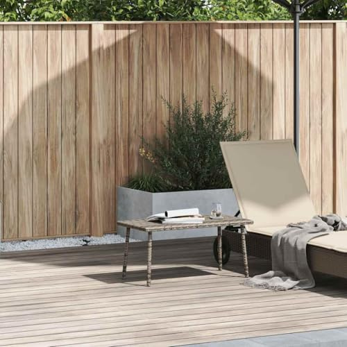 fadaoet Garten-Couchtisch rechteckig Grau aus Poly Rattan 80x40x37 cm Stabiler Rahmen wetterfest für Outdoor Garten Terrasse als Patio Möbel ideal für Gartenmöbel und Stuhl Ergänzung