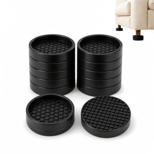 12PCS Furniture Caster Cups, Thick Rubber Non-Slip Furniture Castor Cups | Round Furniture Coasters, Secure Durable Chair Leg Floor Protectors for Hardwood Floors, Bed, Sofa, Couch (Black)
