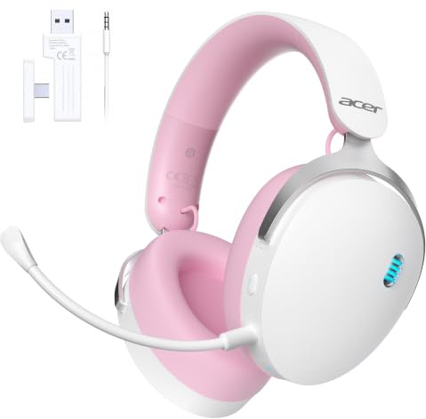 Acer Cuffie da gioco wireless con telaio in alluminio per PS5, PC | Cuffie da gioco Tri-Mode (2,4 GHz/Bluetooth/cablate) con microfono ENC, suono stereo, batteria 40H, indicatore di luce blu