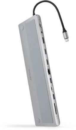 NANOCABLE 10.16.1012 - HUB USB-C 12 en 1, Conversor USB-C 3.1 a 3xUSB-A 3.0 + USB-C 3.0 + USB-C PD 100W + 2xHDMI 4K60Hz + DP 4K60Hz + RJ45 1Gbps + SD/TF 3.0 + Audio Jack 3.5, Aluminio, Gris, 18 cm