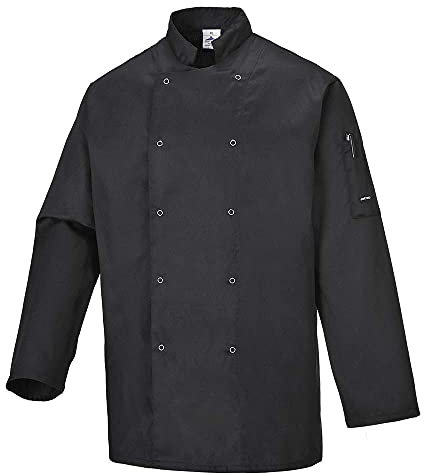 Portwest Suffolk Chefs Jacket L/S, Size: S, Colour: Black, C833BKRS