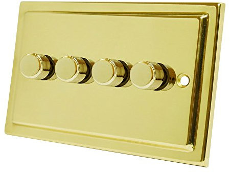Victorian Polished Brass LED 4 Gang Dimmer 250W - 10 Amp Quad 4-Gang 2 Way 250W LED Light Dimmer Switch