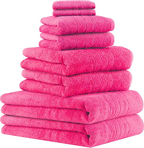 Betz Lot de 8 Serviettes Set de 2 Serviettes de Bain 2 draps de Bain 2 Serviettes de Toilette 2 lavettes 100% Coton Deluxe Color Fuchsia