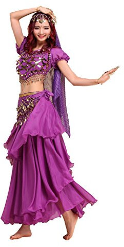 Best Dance Damen Bauchtanz Kostüm Colorful Top & 3 Schichten Rock & Hip Schal