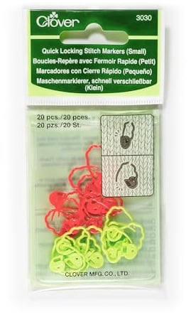 Clover Quick Locking Stitch Markers (Small), Red/Green, 13 x 6.5 x 0.5 cm