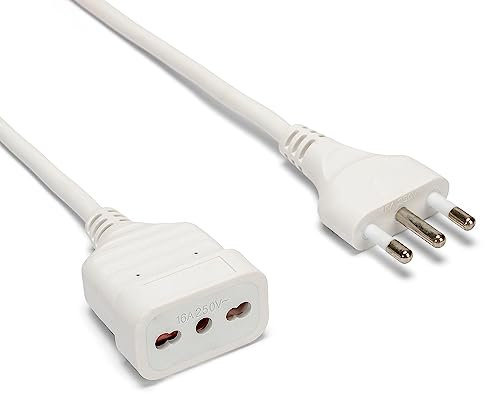 Velamp Prolunga elettrica da 5 metri – Spina grande (16A) e presa bipasso grande/piccola da (10A/16A) - Ideale per collegare gli apparati domestici – Colore bianco