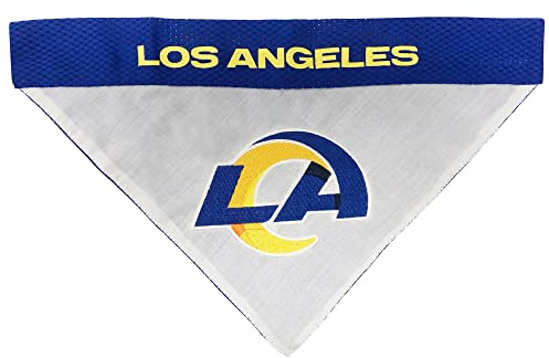 Pets First NFL DOG BANDANA - LOS ANGELES RAMS REVERSIBLE PET BANDANA. 2 Sided Sports Bandana with a PREMIUM Embroidery TEAM LOGO, Small/Medium. - 2 Sizes & 32 NFL Teams available