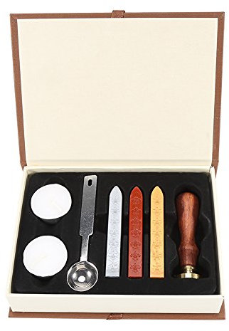 Siegelwachs Set, 1 Satz Wachssiegel Dichtung Stempel Vintage Alphabet Abzeichen Wachs Set, mit Holzgriff + Löffel + Kerze Handgemachte Werkzeuge(Buchstaben C)