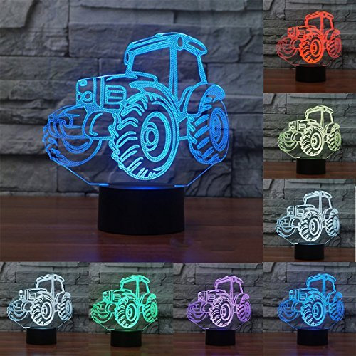 KINGCOO 3D Optical Illusion Lampe LED Nachtlichter, Verstellbar 7 Farben LED Schreibtischlampen Acryl Licht Berührungsschalter Stereo Visual Atmosphäre Tischlampe,Geschenk für Weihnachten (Traktor)
